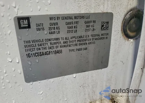 2016 Chevrolet Malibu Limited Lt из США, поврежденный, VIN 1G11C5SA4GF118468